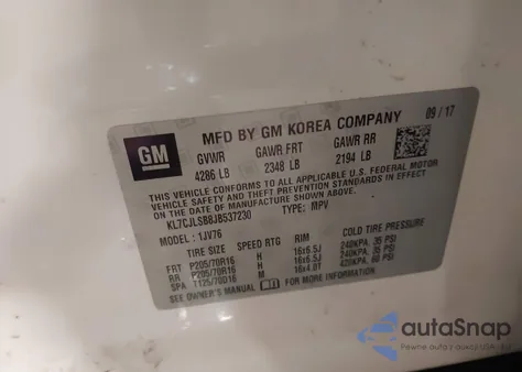 2018 Chevrolet Trax Lt z USA, uszkodzony, nr VIN KL7CJLSB8JB537230